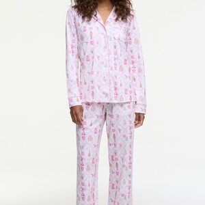 Roller Rabbit Sugarplum Lattice Long Sleeve Polo Pajamas Size SPINK / S